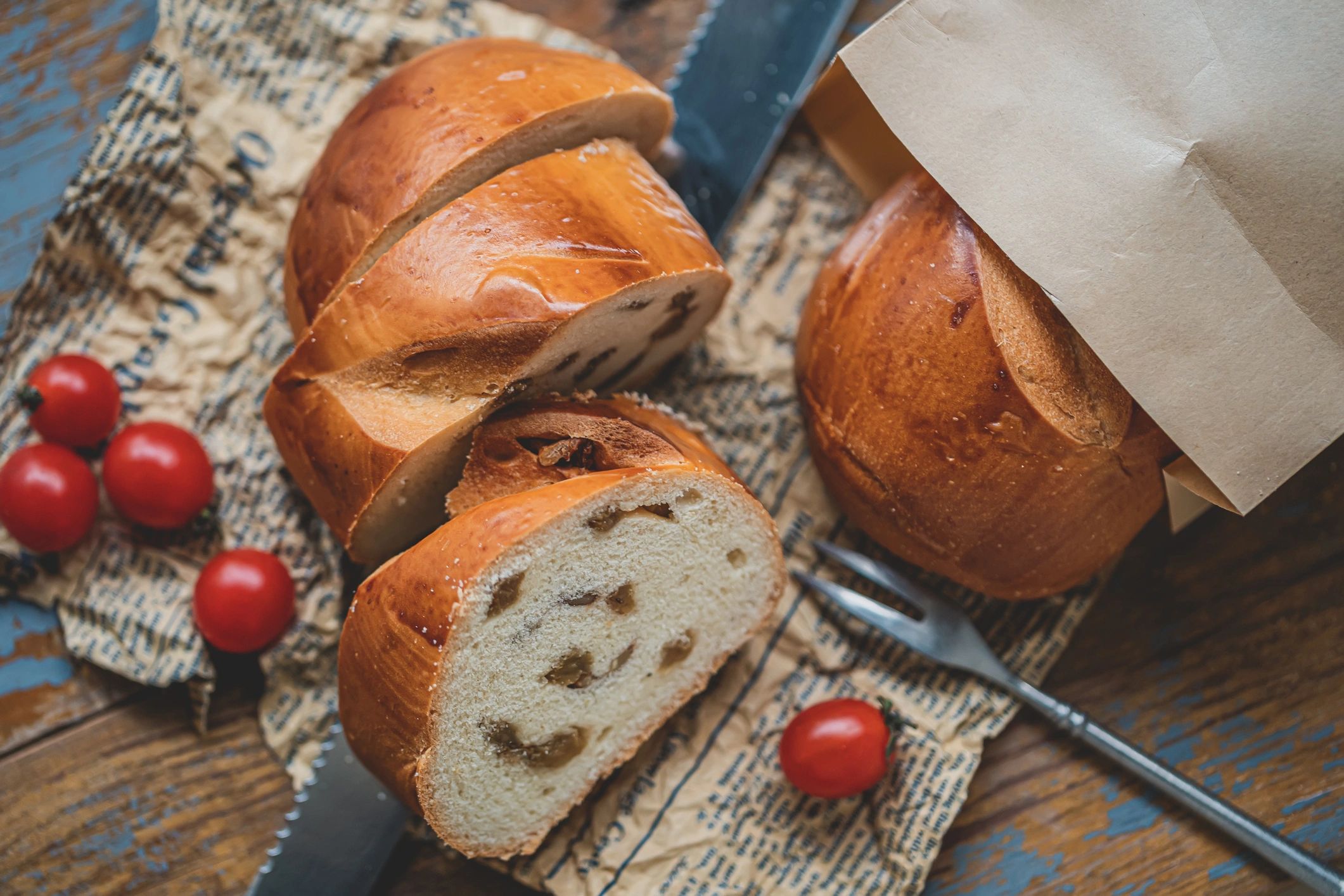 Fresh baked bread on a wooden board